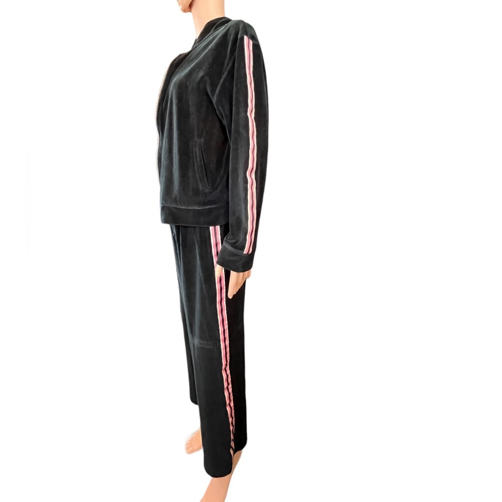 Mountain Lake Casuals Faux Velvet Velour 2 Piece Tracksuit, Black Pink | L - Picture 3 of 15